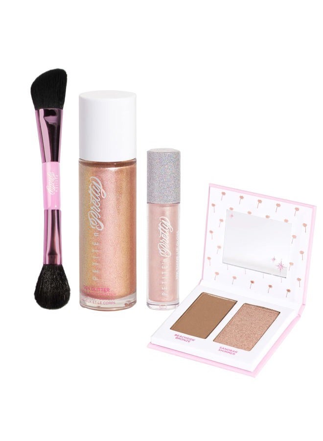 Petite 'n Pretty Makeup Set for Kids (Gold) - Face & Body Makeup for Kids, Tweens, Teens - Highlighter, Body Shimmer Glitter, Lip Gloss, Makeup Brush, Made in the USA