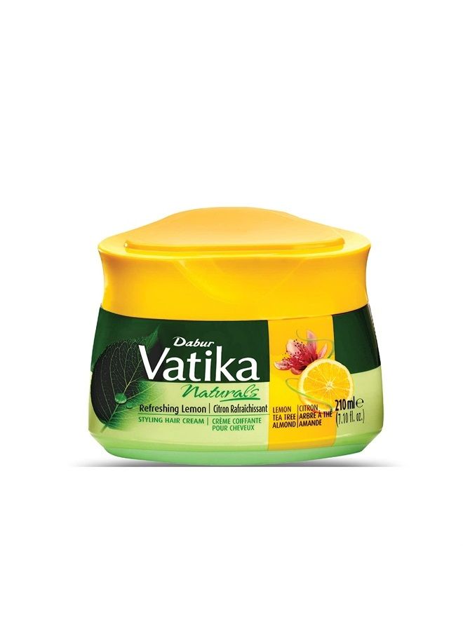 Vatika Naturals Hair Cream, Natural Moisturizing Hair Cream for Men and Women with All Hair Types - Short, Long, Dry or Color-Treated Hair, Scalp Hydrating Moisturizer (210ml, Refreshing Lemon)
