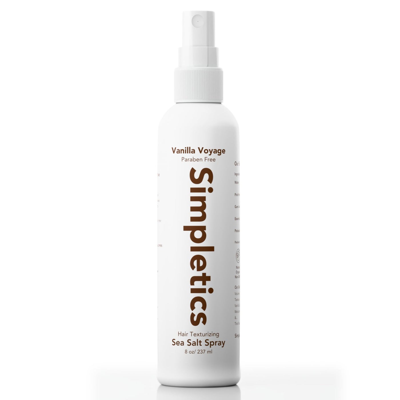 Simpletics Himalayan Sea Salt Hair Spray (Vanilla Scent) â€“ Natural 5-Ingredient Formula for Beach Waves & Volume â€“ Light Hold, Non-Greasy, Paraben & Sulfate Free â€“ Unisex 8 fl oz
