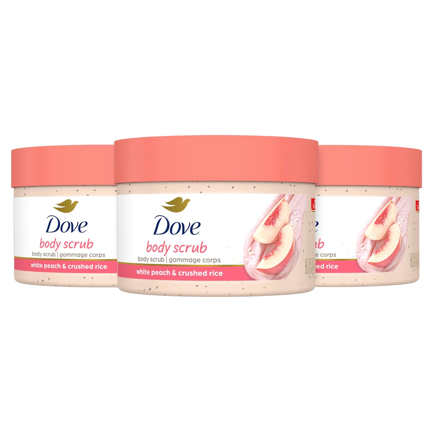 Dove Body Scrub White Peach & Crushed Rice 3 Count for Visibly Silky-Smooth, Nourished Skin, with Â¼ Moisturizing Cream, 10.5 oz