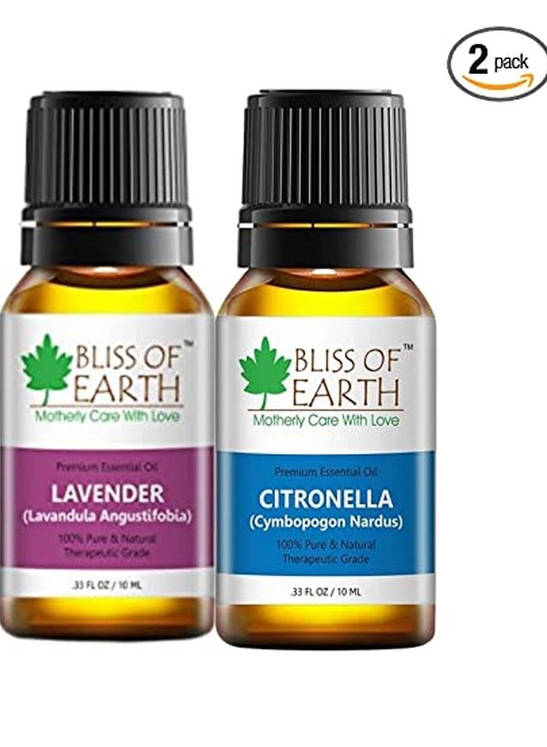 Bliss of earth Pure Organic Lavender Essential Oil & Citronella Natural Essential Oil Combo 10ml Therapeutic Grade Pack Of 2
