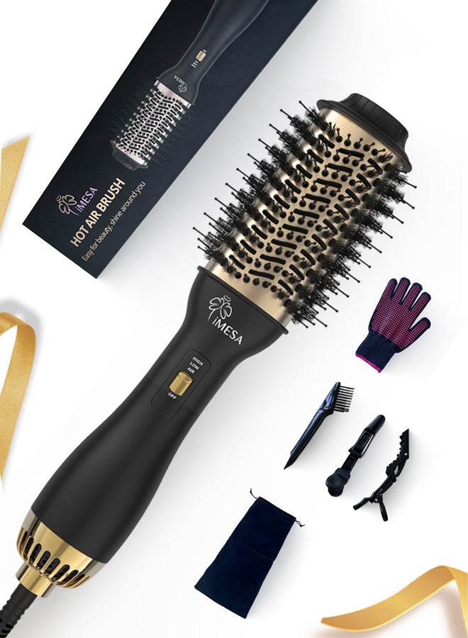 4-in-1 Hair Dryer Brush, Hot Air Brush, 1000W Hair Styler Volumizer Brush for Straightening Curling, One-Handed Operation, Three-Speed Temperature Settings, Black