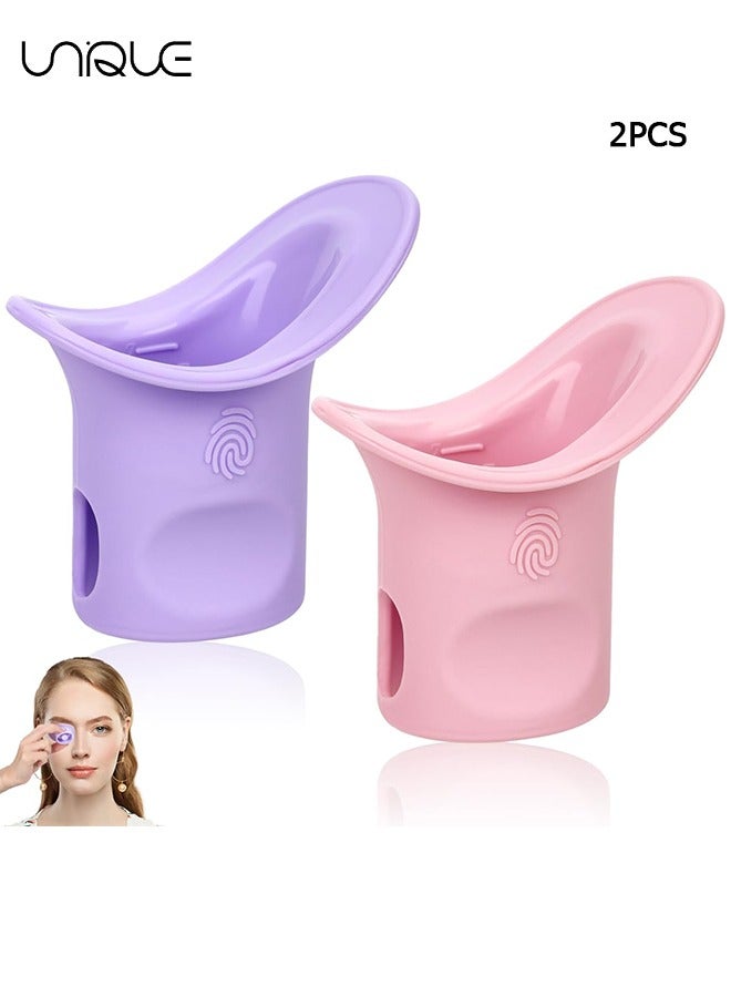 2Pcs Eye Bath Eye Wash Cup, Hanging Silicone Eye Flush Cup，Portable Eye Rinse Cup, Eye Cups for Eye wash Shaped Rim for Eye Rinse, Cleansing, for Dust Makeup Residue Removal (Purple, Pink)