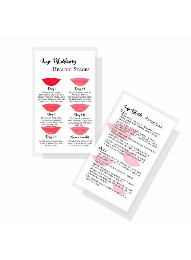 Boutique Marketing LLC Lip Blush Stages of Healing and Aftercare Instructions Cards,Package of 50,Double Sided Size 2x3.5 inch inches Business Card,Lips Design,white,red,pink,black