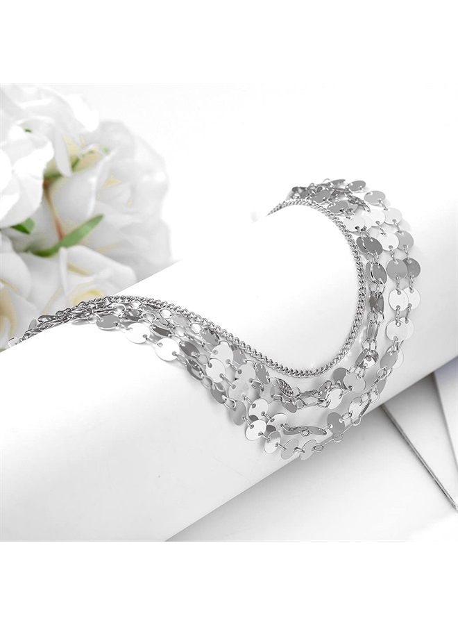 Head Chain Bohemian Hair Jewelry Headpiece Forehead Band Festival Hair Headband Accessories for Women and Girls (Silver)