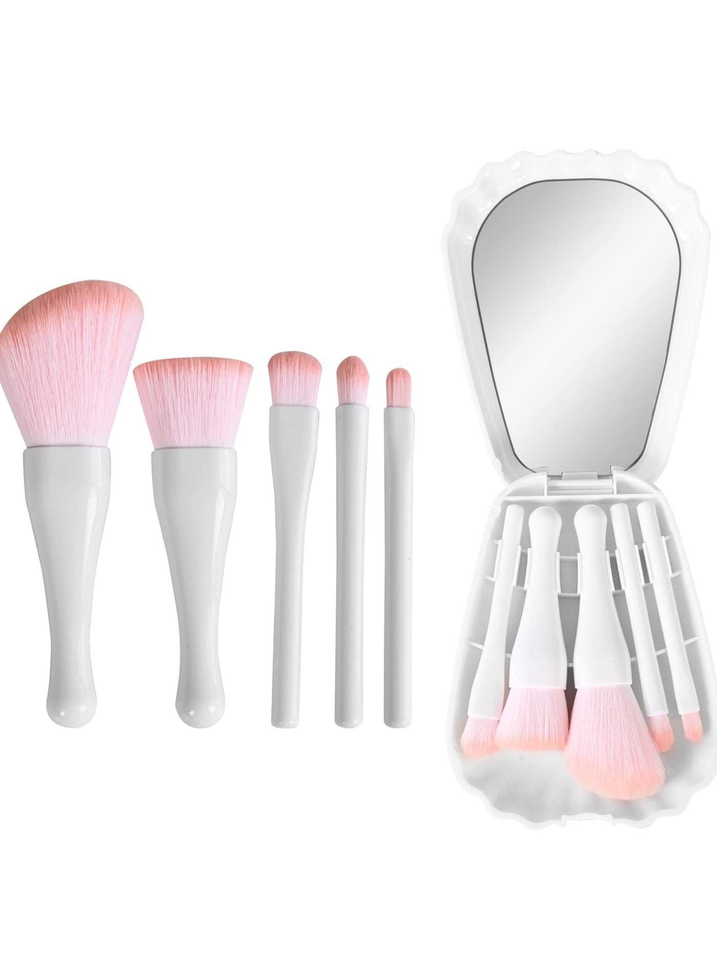 Travel Makeup Brush Set, Portable Foundation Powder Concealer Eyeshadow Makeup Brush 5 Pcs with Mirror, Perfect for Blush, Bronzer, Highlighter, Flawless Application