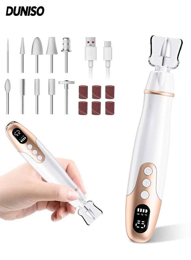 Cordless Electric Nail Drill with 10 Drill Bits and 6 Sanding Bands,Portable Rechargeable Nail File Kit ,Adjustable Speed and LED Display,For Acrylic Nails, Gel Nails (White)
