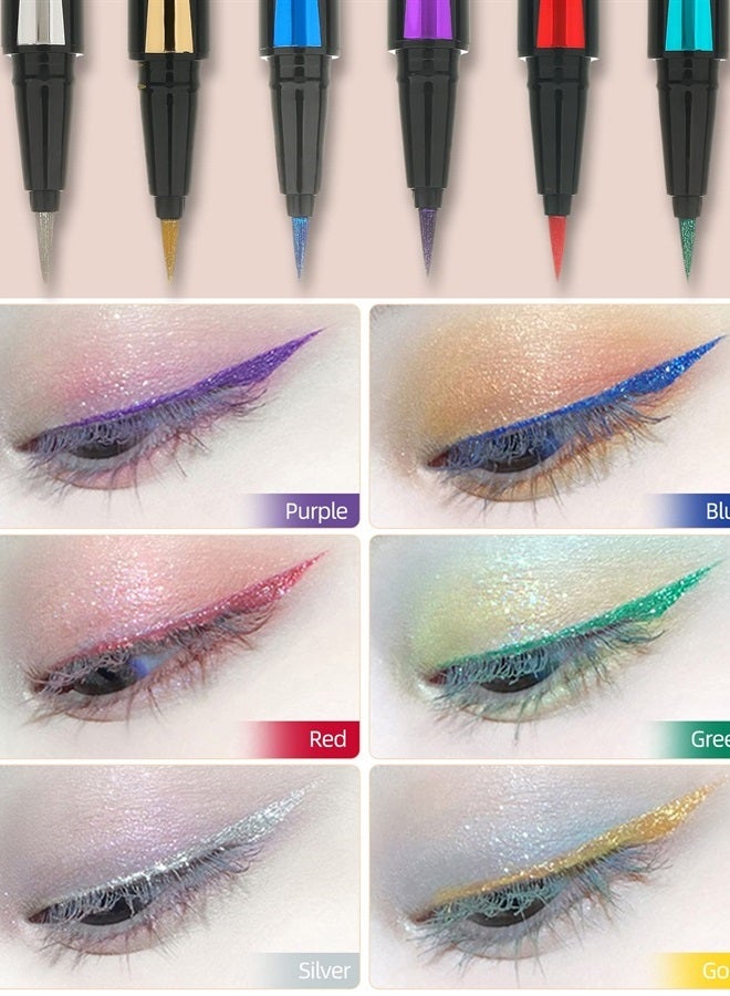 Glitter Eyeliner Liquid Liner- 2 Pcs Purple Blue Pearlescent Satin Glitter Metallic Colorful Sparkling Eye Liner Eyeshadow Pen, Long Lasting High Pigmented Waterproof & Smudge-proof Eyeliner Pencil