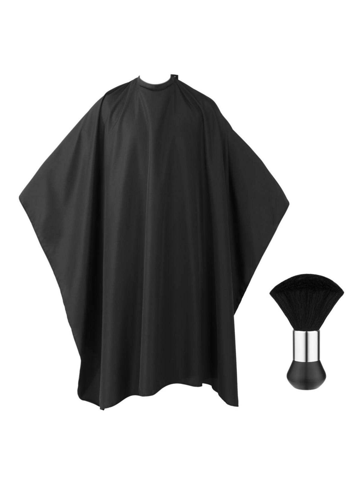 Professional Barber Cape with Snap Closure, Hair Cutting Salon Cape Hairdressing Apron Black, Neck Duster Brush Included