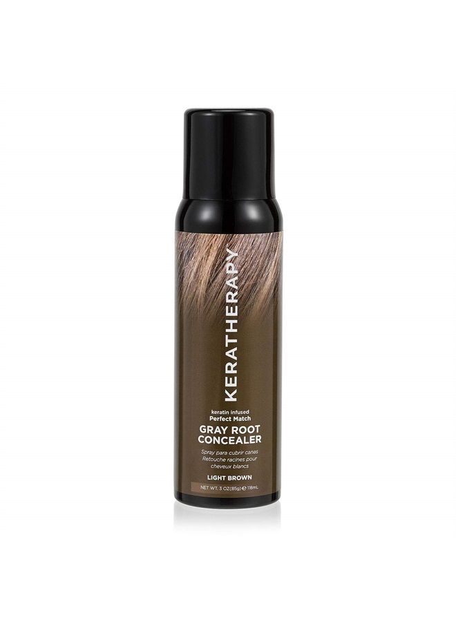 Keratherapy Keratin Infused Perfect Match Gray Root Concealer Spray, Light Brown, 3 oz, 118ml - Root Cover Up Spray to Hide Gray Roots - Keratin Therapy Hair Darkening & Temporary Scalp Concealer