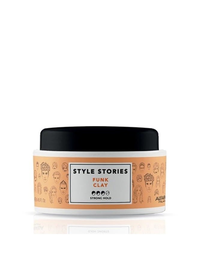 Alfaparf Milano Style Stories Funk Clay - Strong Hold Hair Sculpting Paste - Matte Finish Styling Clay - Long Lasting, All Day Hold - Professional Salon Quality - 4.16 oz.