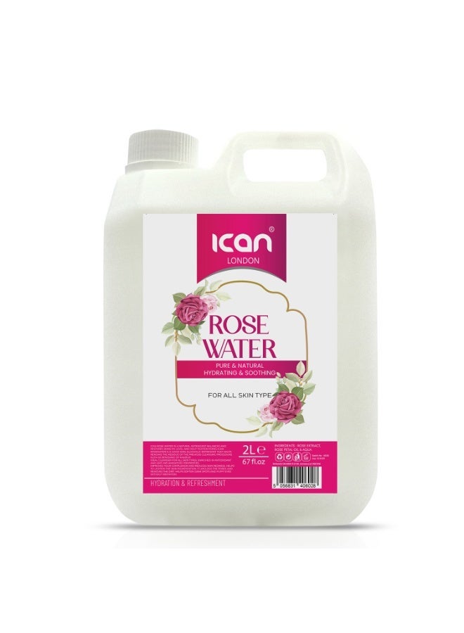 ICAN London Pure Rosewater 2 Litre | Natural Toner, Hydrating Mist & Skin Freshener for All Skin Types