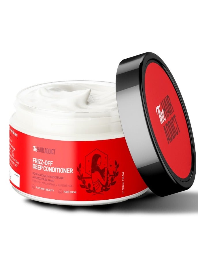 The Hair Addict Frizz Off Deep Conditioner - Intensive Anti-Frizz Moisture Hair Mask - Papaya Macadamia Panthenol Formula - 300ml