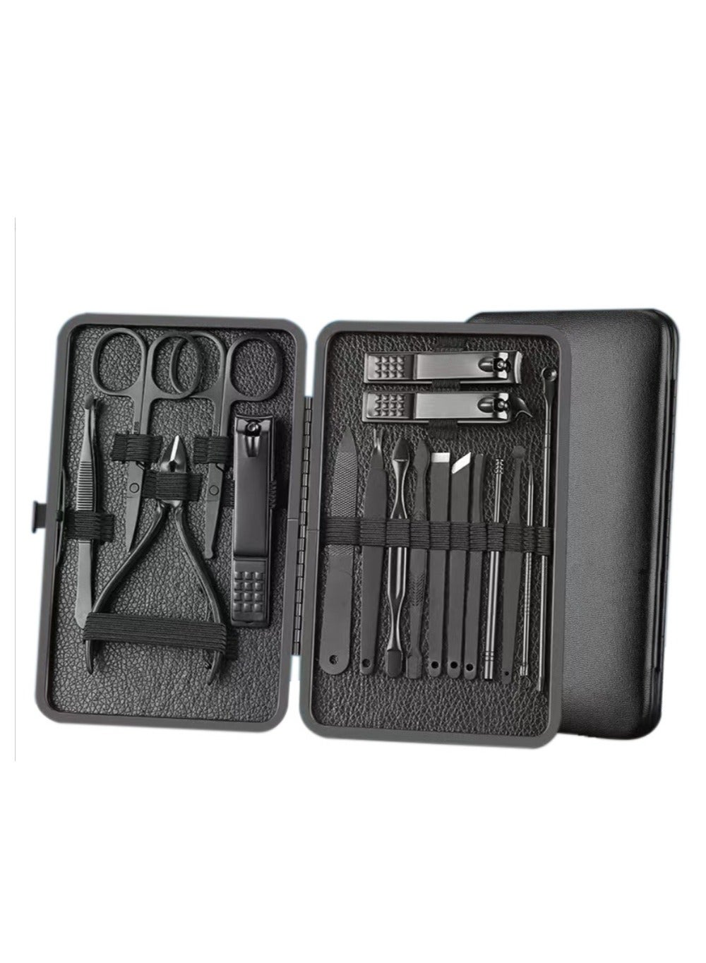 Professional Nail Clippers Set 18 pcs Black Stainless Steel Sharp Nail Trimmer Pedicure and Manicure Set with Cortex Metal Case for Men and Women