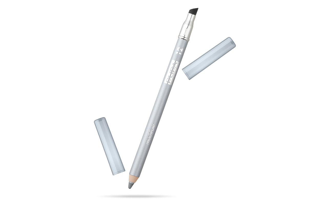 Pupa Milano Multi-Play Triple Purpose Eye Pencil, Eyeliner To Perfectly Line The Eyes, Kajal For Intensifying Look, Eyeshadow For Perfectly Blendable Pure Color, 12 Grey Blue, 0.04 Oz