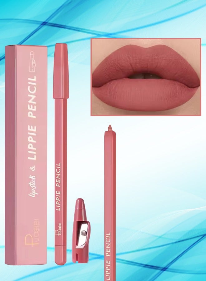 Lippie Pencil Lipstick with Sharpener Easy to Use Lip Makeup Soft Lipliner Pencil Lip Liner Pencil Matte Waterproof Long Lasting Lipstick Lip Contour Makeup Lip Set Full Color 06