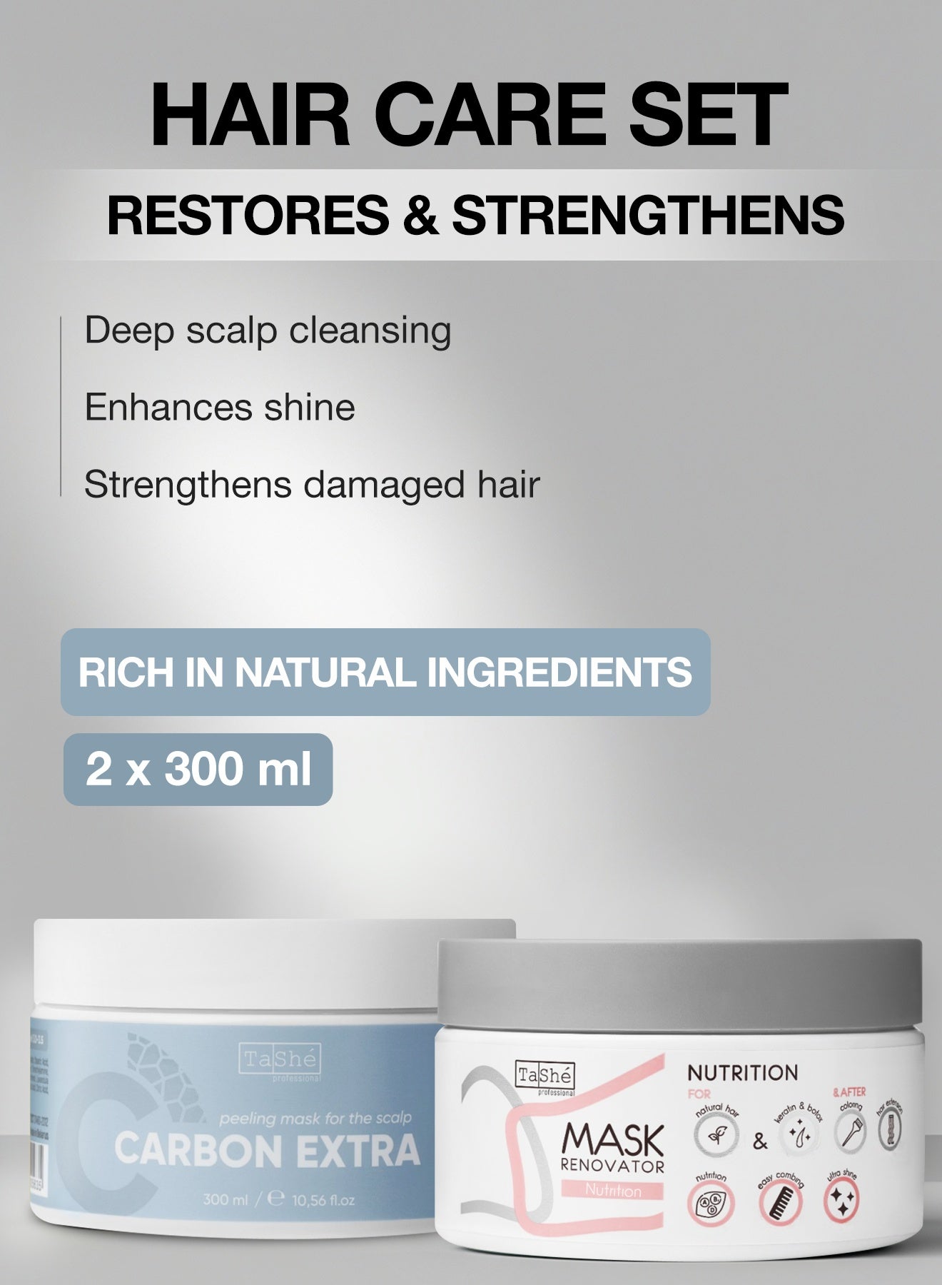 Deep Cleansing & Nutrition Hair Bundle 2x300ml | Carbon Scalp Peeling Mask + Deep Hair Nutrition Mask with Volcanic Rhyolite, Zinc, Avocado, Mango