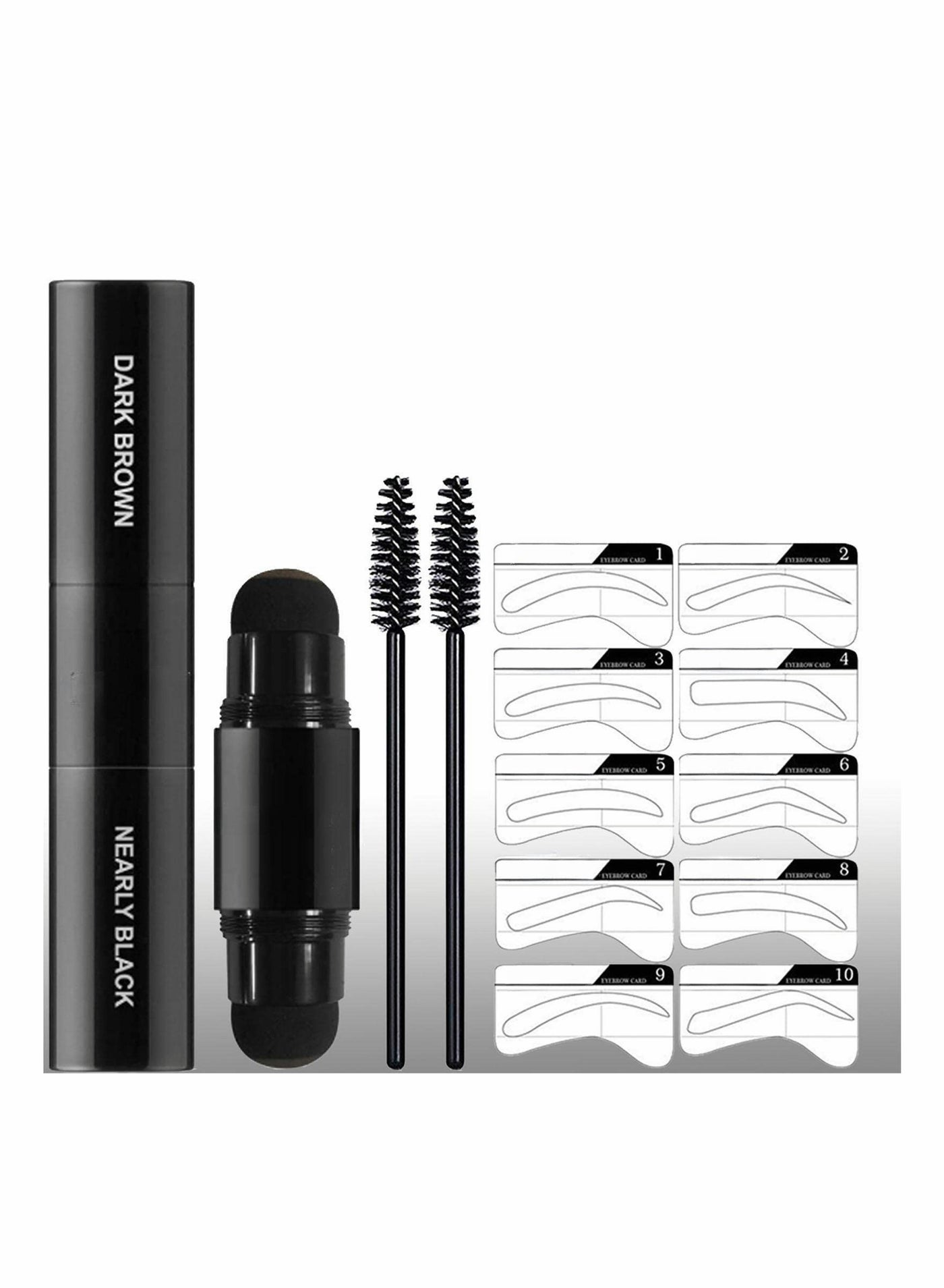 Eyebrow Stamp Stencil Kit Dual-Color, Perfect Instant Brows Every Time, Adjustable for all Eyebrow Shapes, Waterproof and Sweatproof, Reusable & Super Easy To Use (DARK BROWN + NEARLY BLACK)