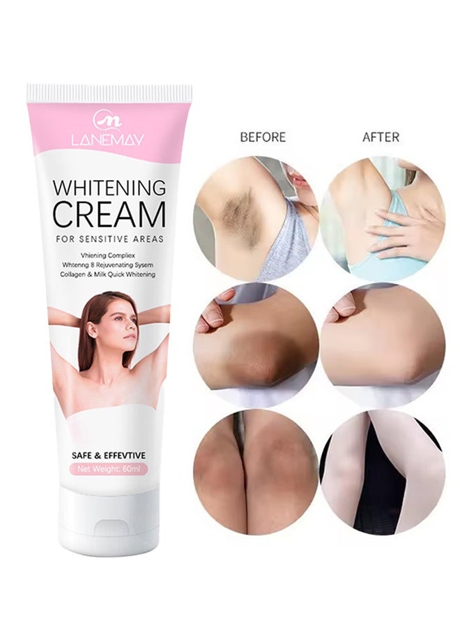 Whitening Cream for Sensitive Areas, Dark Skin Bleaching Cream for Dark Spots, Face and Body Skin Lightening Bleaching Cream for Intimate Areas Brightening 60ml