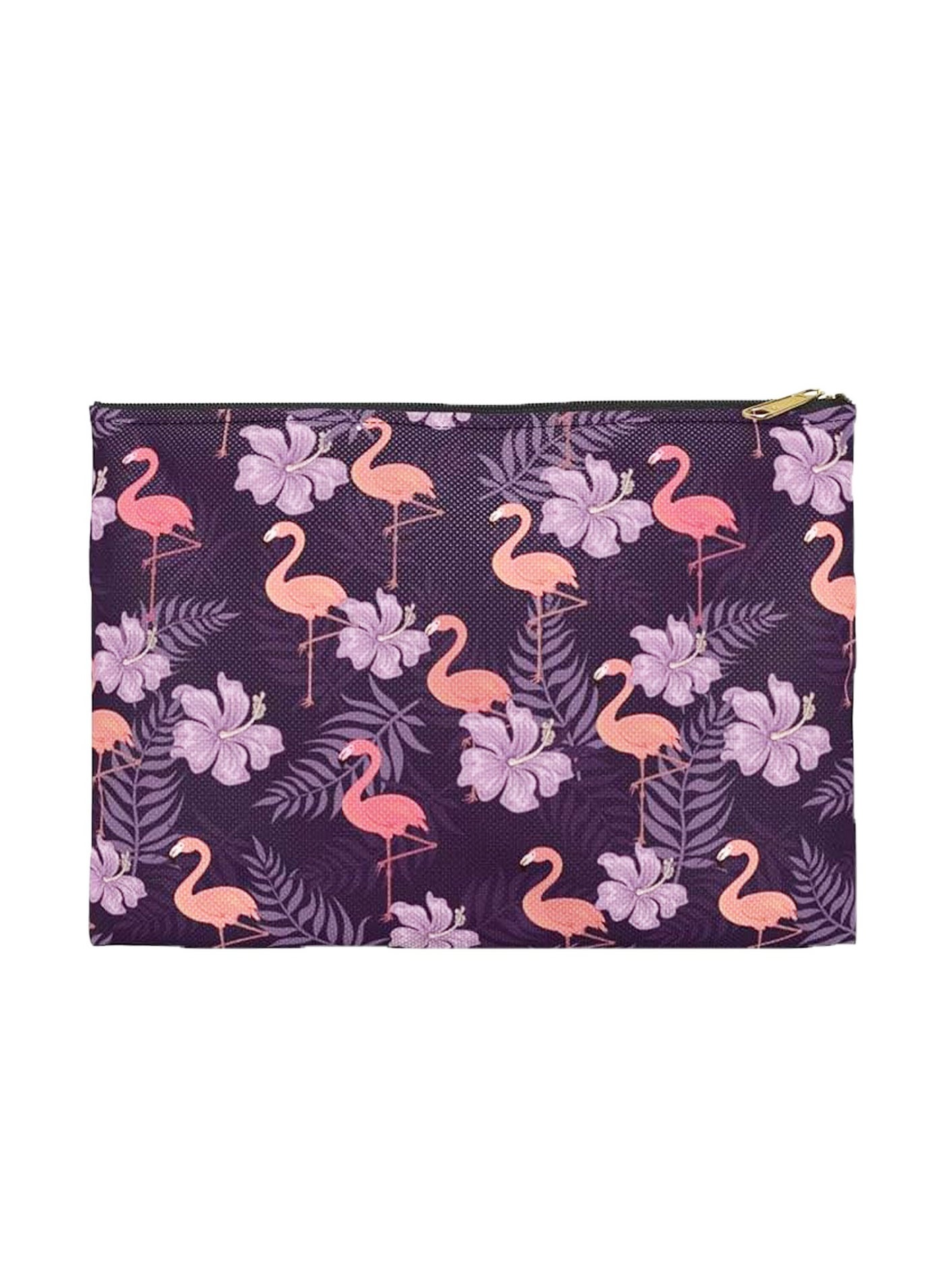 Makeup Pouch With Zipper, Printed Flamingo & Flower Design, 24 X 15 cm, Lightweight Travel Organizer Bag, Durable Cosmetic Bag for Makeup and Toiletries