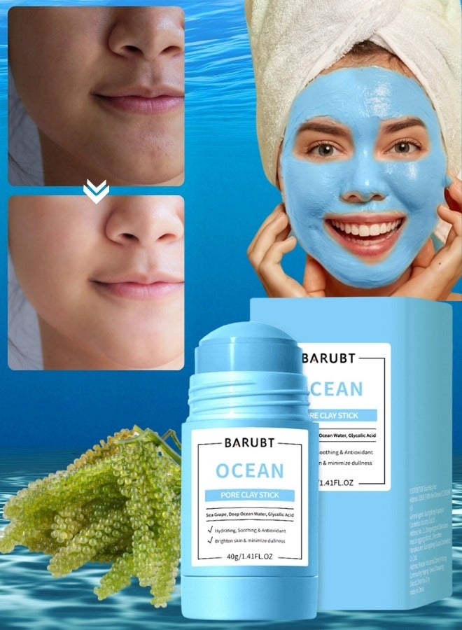 Ocean Pore Clay Stick 40G Hydrating Soothing and Antioxidant Face Mask Brighten Skin and Minimize Dullness with Sea Grape Ocean Water and Glycolic Acid Moisturizing Face Mask Clay Stick Cleanser Face Mask