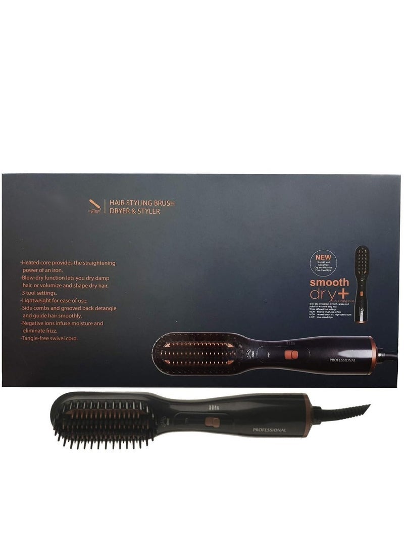 3-in-1 Hair Styling Brush, Dryer & Styler – Ceramic & Tourmaline Ionic Hair Straightener, Curling & Volumizing Brush with Adjustable Heat, Fast Drying, Frizz Control & Auto Shut-Off for Salon-Perfect Hair at Home