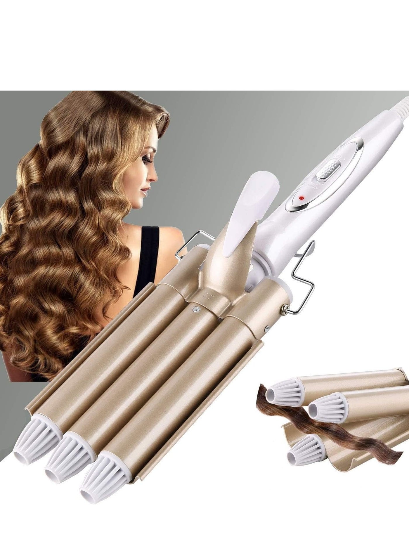 3 Barrel Curling Iron Wand Hair Waver Curler Iron, 1 Inch (25mm) Ceramic Tourmaline Triple Barrels, Crimper Hair Iron Hair Waving Styling Tool for Deep Waves