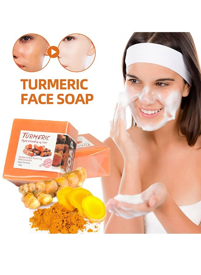 Turmeric Plant Essential Oil Soap, Moisturizing Turmeric Soap For Face And Body, Soft And Smoother Skin Reduce Pigmentation, Multiple Parts Can Be Used 100G
