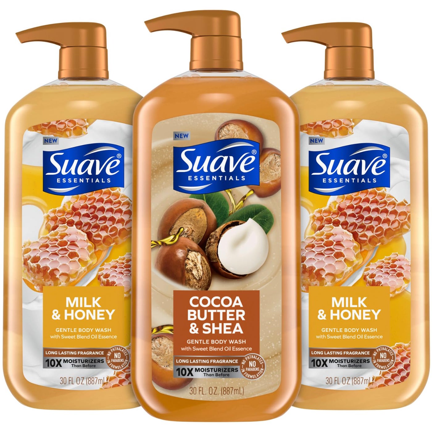 Suave Body Wash Variety Bundle â€“ Milk & Honey 2-Pack & Cocoa Butter Shea, Gentle & Moisturizing Body Washes with Vitamin E, 30 Oz Ea (3 Piece Set)
