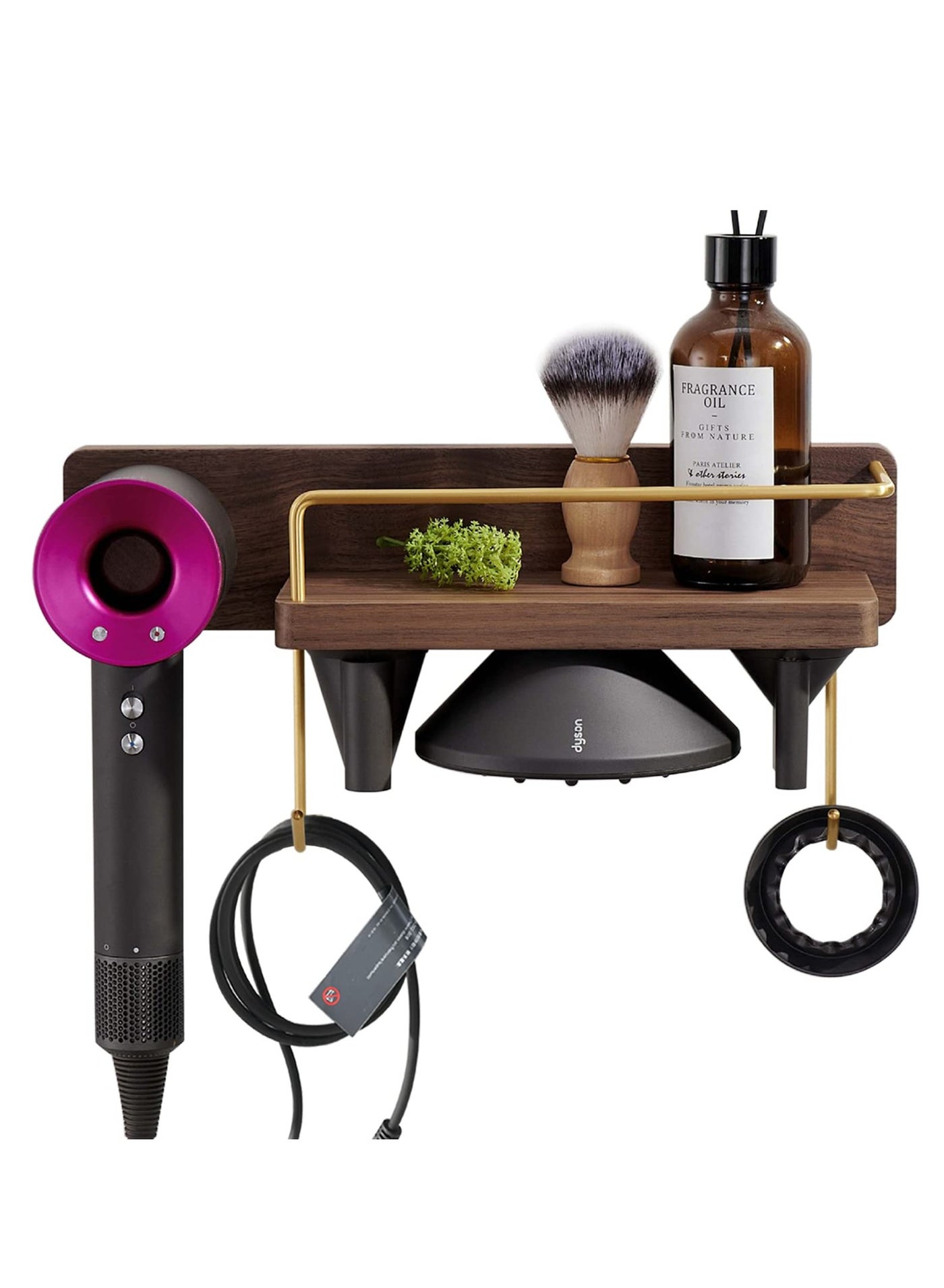 Dyson Supersonic Hair Dryer Wall Mount Stand Holder, Blow Dryer Accessories and Attachments Organizer Storage Rack, Wood