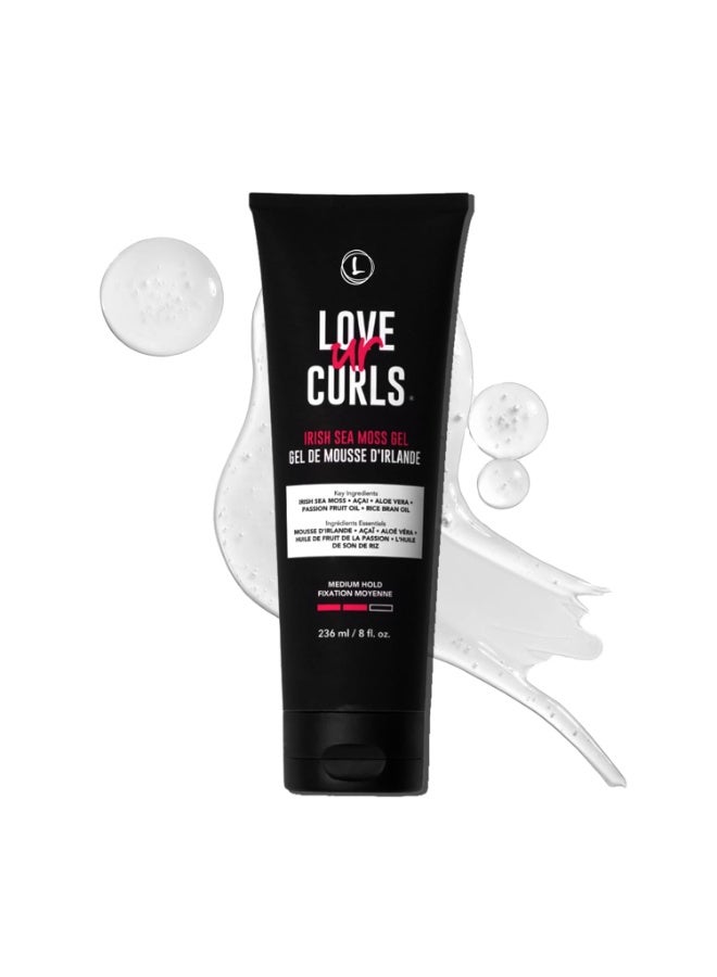 Love Ur Curls Irish Sea Moss Hair Gel, Medium Hold Hair Styling Curling Gel for Defined Curly Hair, Waves & Coils, Vegan, Cruelty Free, 236mL