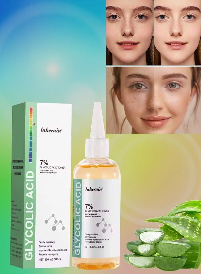 100ml 7% Glycolic Acid Toner Contains AHAs Glycolic Acid Toning Solution Exfoliating Serum for Face Hydrates and Reduces Skin Blemishes Shrink Pores Anti Aging Facial Toner