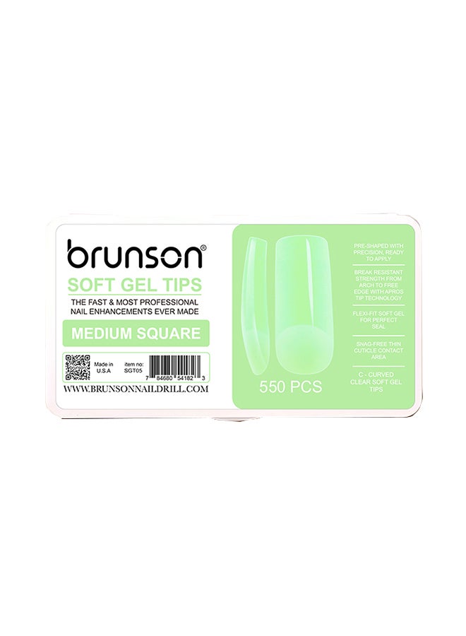 False Nail Tips Soft Gel Extension Clear Medium Square 550 Pieces SGT05