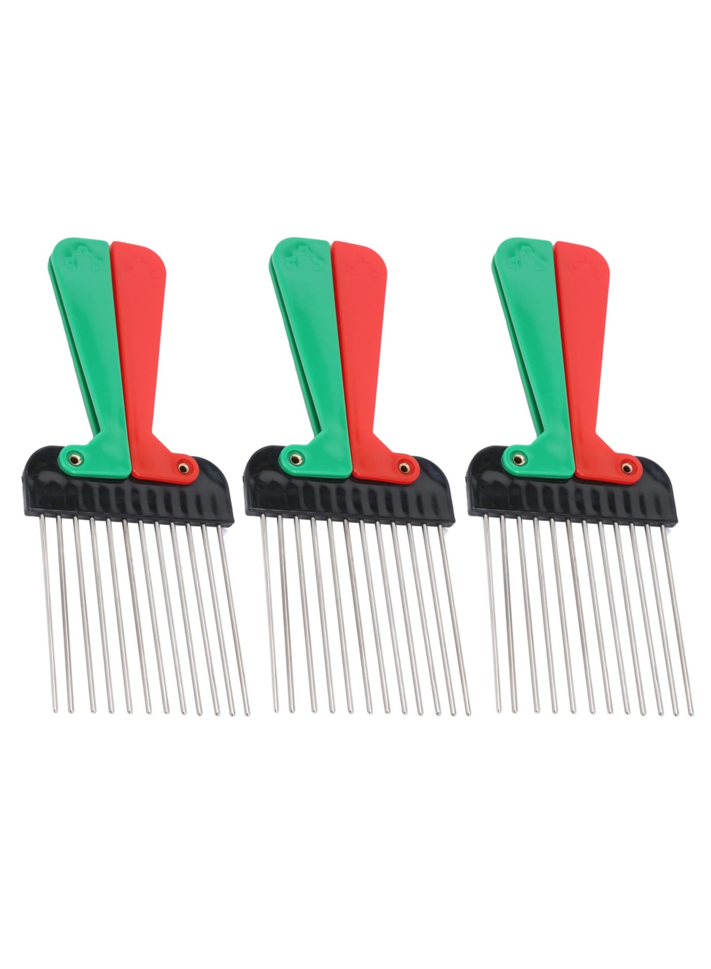 3pcs Metal Pick Comb, Portable Folding Handle Wide Tooth Comb for Woman and Men