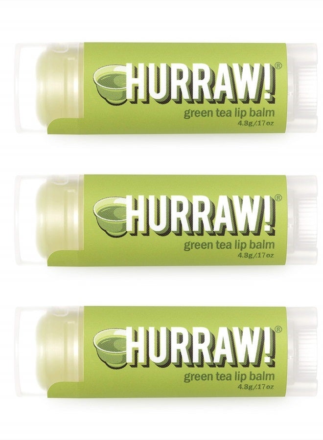 Hurraw! Green Tea Lip Balm, 3 Pack: Organic, Certified Vegan, Cruelty and Gluten Free. Non-GMO, 100% Natural Ingredients. Bee, Shea, Soy and Palm Free. Made in USA