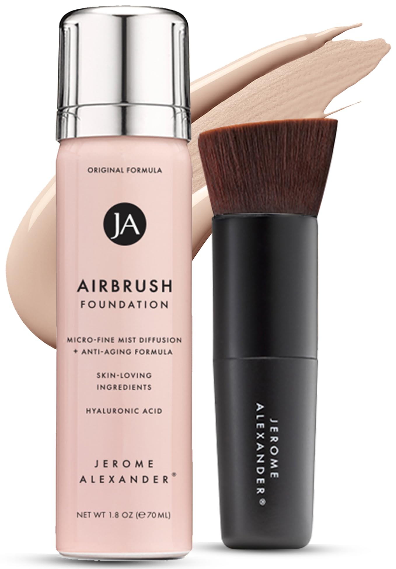 Jerome Alexander MagicMinerals AirBrush Foundation â€“ 2 Piece Set with Airbrush Foundation and Kabuki Brush - Spray Makeup with Anti-aging Ingredients for Smooth Radiant Skin - Light