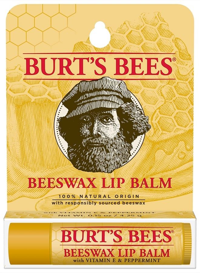 Burt's Bees 100% Natural Origin Moisturizing Lip Balm, Original Beeswax with Vitamin E & Peppermint Oil, 1 Tube, 0.04 ounce