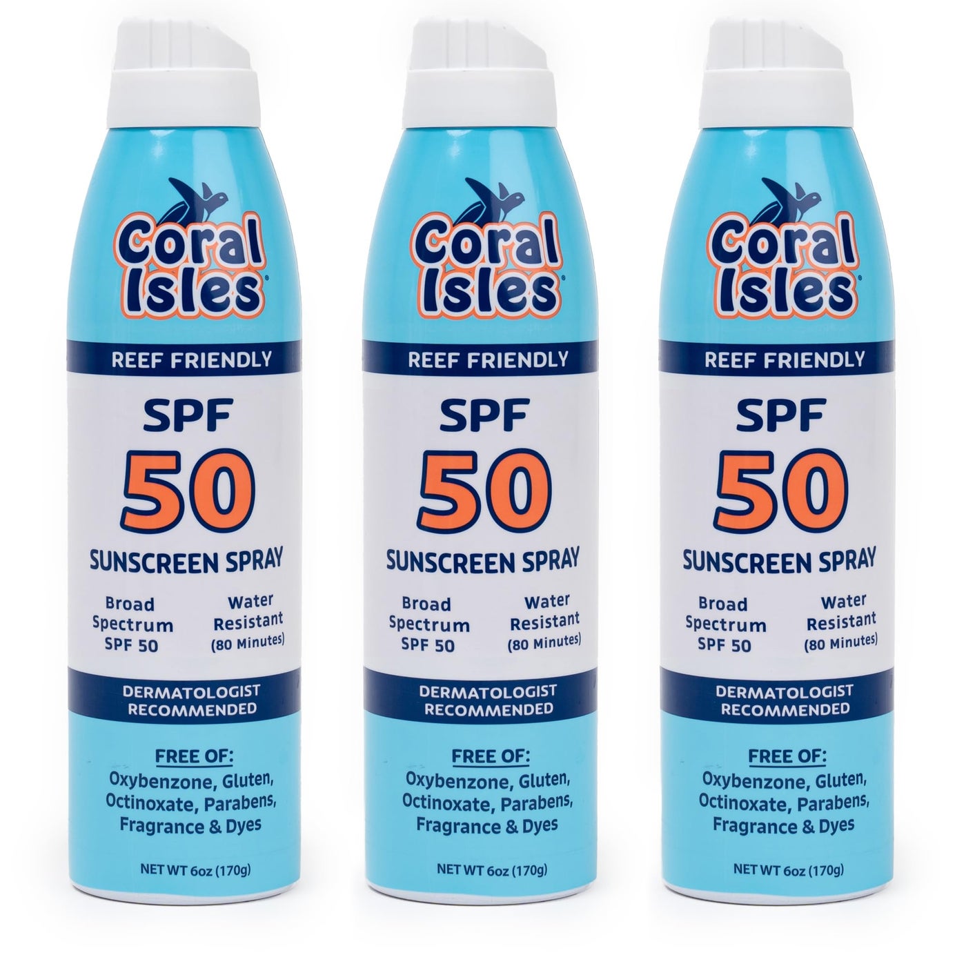 Coral Isles Sunscreen Spray SPF 50 - Hawaii Compliant - Oxybenzone & Octinoxate Free - Broad Spectrum - Water Resistant, 6 Fl Oz (Pack of 3)