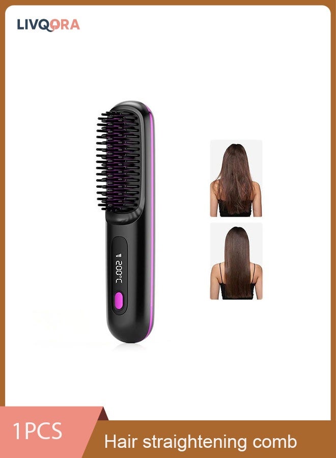 Cordless Hair Straightener Straightening Brush,USB Charging,LCD Ceramic Heated Electric Comb,3 Mode Multi Gear Adjustment (Black)