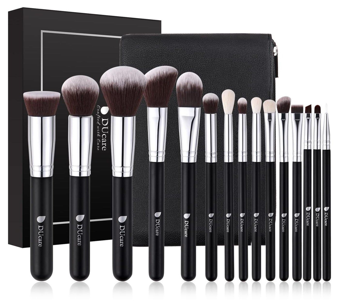 15pcs Professional Makeup Brushes Set with Travel Bag - Perfect for Foundation, Blush, Eyeliner & More