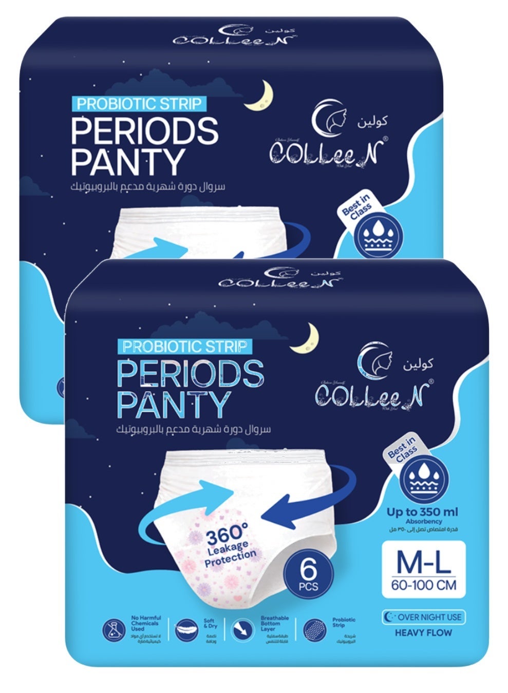 Colleen Period Panty with Probiotic Strip M-L (60-100 cm) - 1+1 Offer | 360° Leakage Protection, Leak-Proof Menstrual Underwear for Women, Heavy Flow Protection, Breathable, Soft & Dry, Overnight Coverage