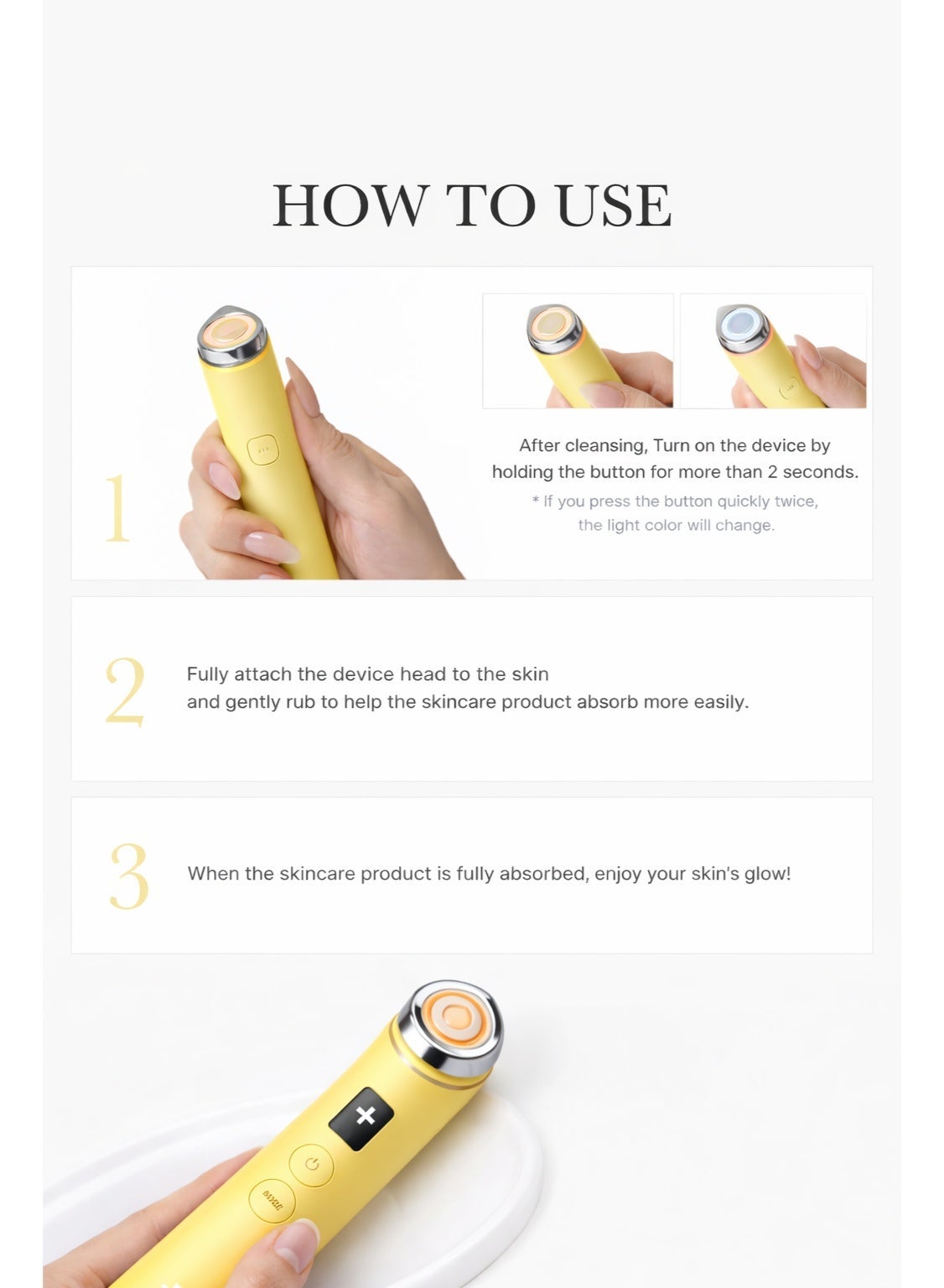 Age-R Booster Pro Yellow | 6-in-1 Real Glass Glow Beauty Massager | Looking Glass Skin | Korean Skin Care - image 4