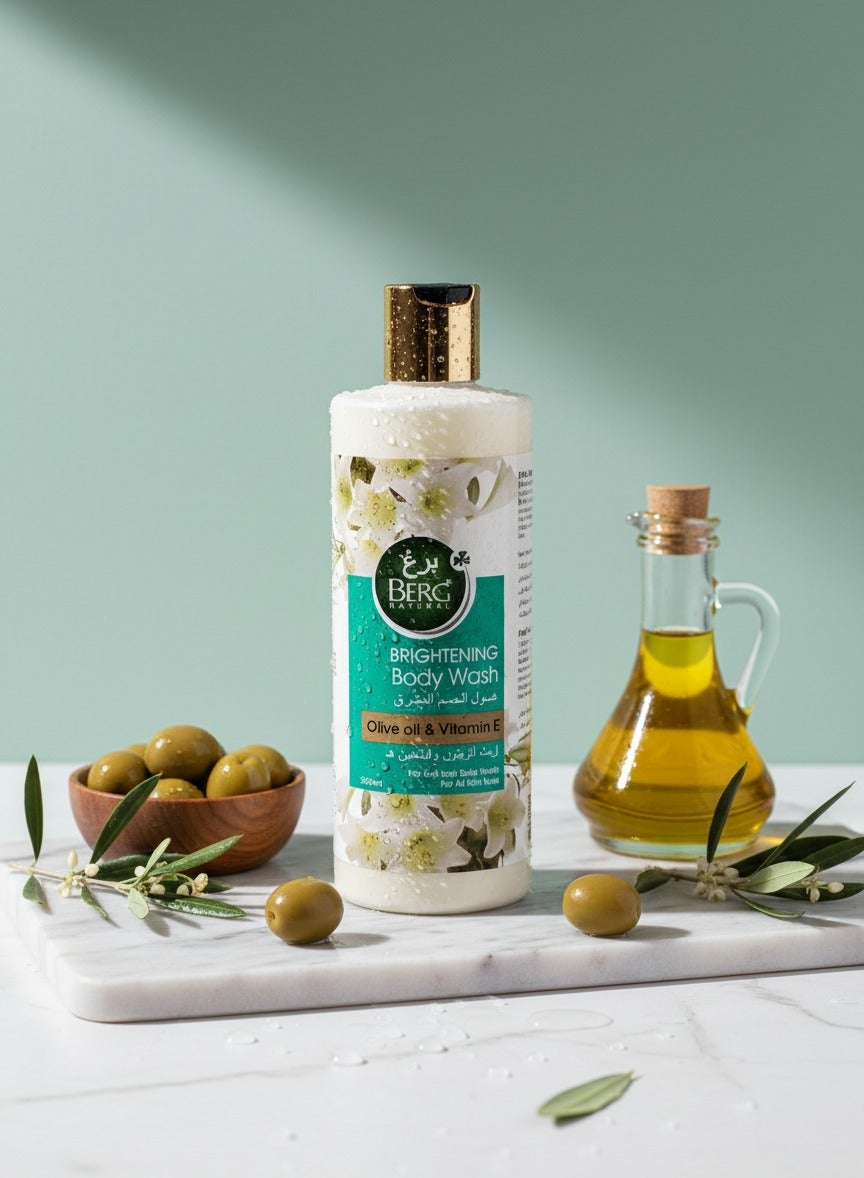 Berg Natural Olive Oil & Vitamin E Brightening Body Wash – Nourishing & Hydrating for All Skin Types (500 ml)