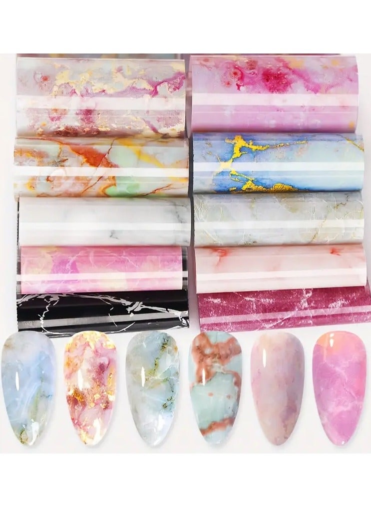 10 Sheet Marble Pattern Nail Foil Transfer Stickers, Nail Foil Transfer Decals, Nail Art Supplies For Women And Girls