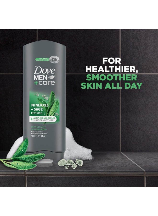 Dove Body and Face Wash Reviving Minerals + Sage Body Wash for Men with 24-Hour Nourishing Micromoisture Technology, 532ml