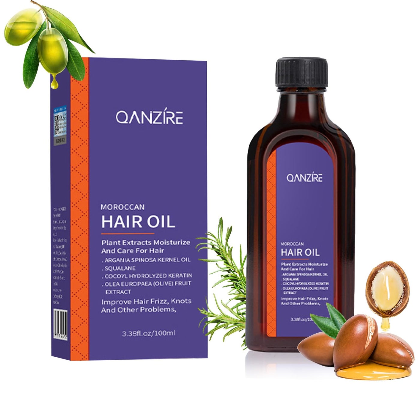 Moroccan Argan Oil,Purple Hair Essential Oil‚ÄîLeave Hair Soft & Shiny,Deep Moisturizer,Frizz Control,Split End Repair for Dry & Damaged Hair,Hair Treatment Oil for Dry and Frizzy‚Äî100ML