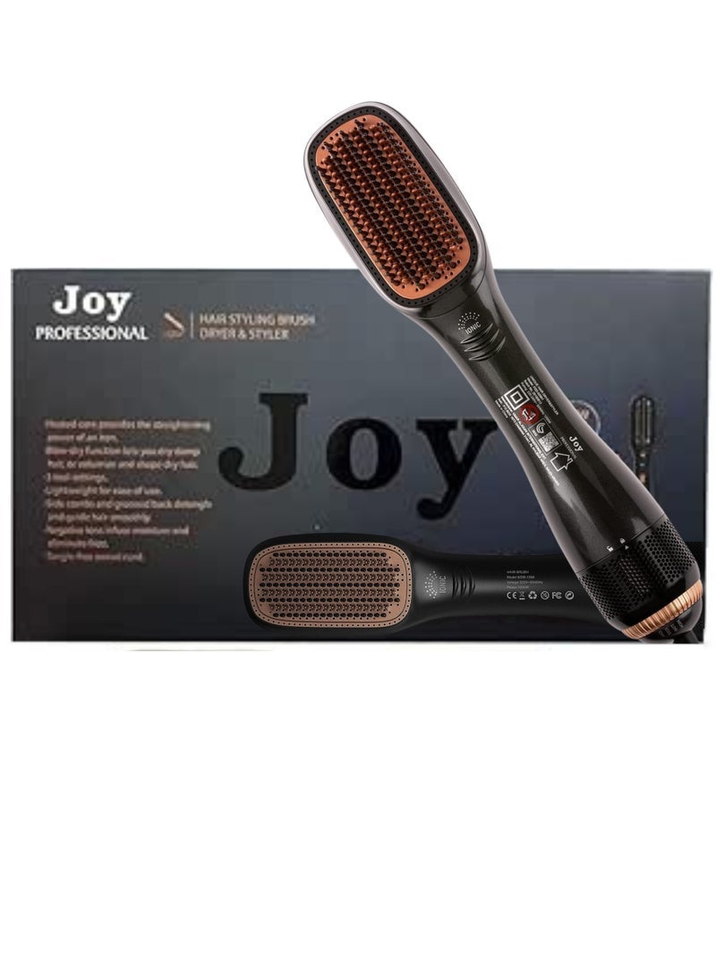 Premium Professional 2-in-1 Ceramic Hair Dryer and Styler in Sophisticated Black/Beige - Ionic Technology Salon-Grade Blow Dryer Brush with Concentrator Nozzle, Diffuser Attachment, 4 Heat/Speed Settings, Cool Shot Function, Dual Voltage & Ergonomic Design for Frizz-Free, Smooth, Voluminous Hair at Home or Travel