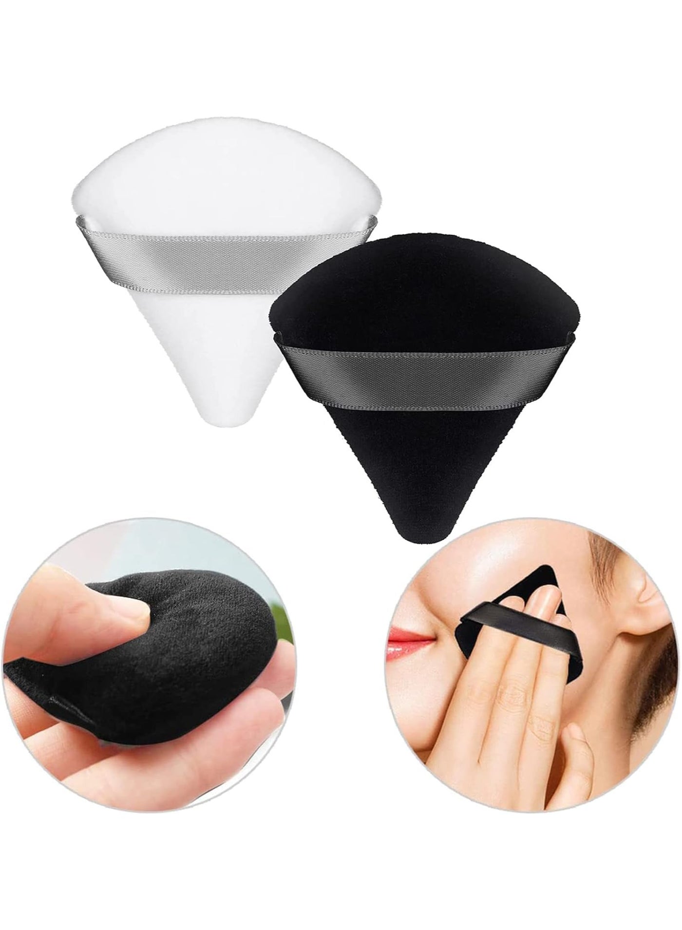 Beyond Basics Triangle Beauty Blender Powder Puff Soft Cotton Makeup Sponge Reusable Face Powder Sponges with Strap for Loose Powder Black and white (2pack).