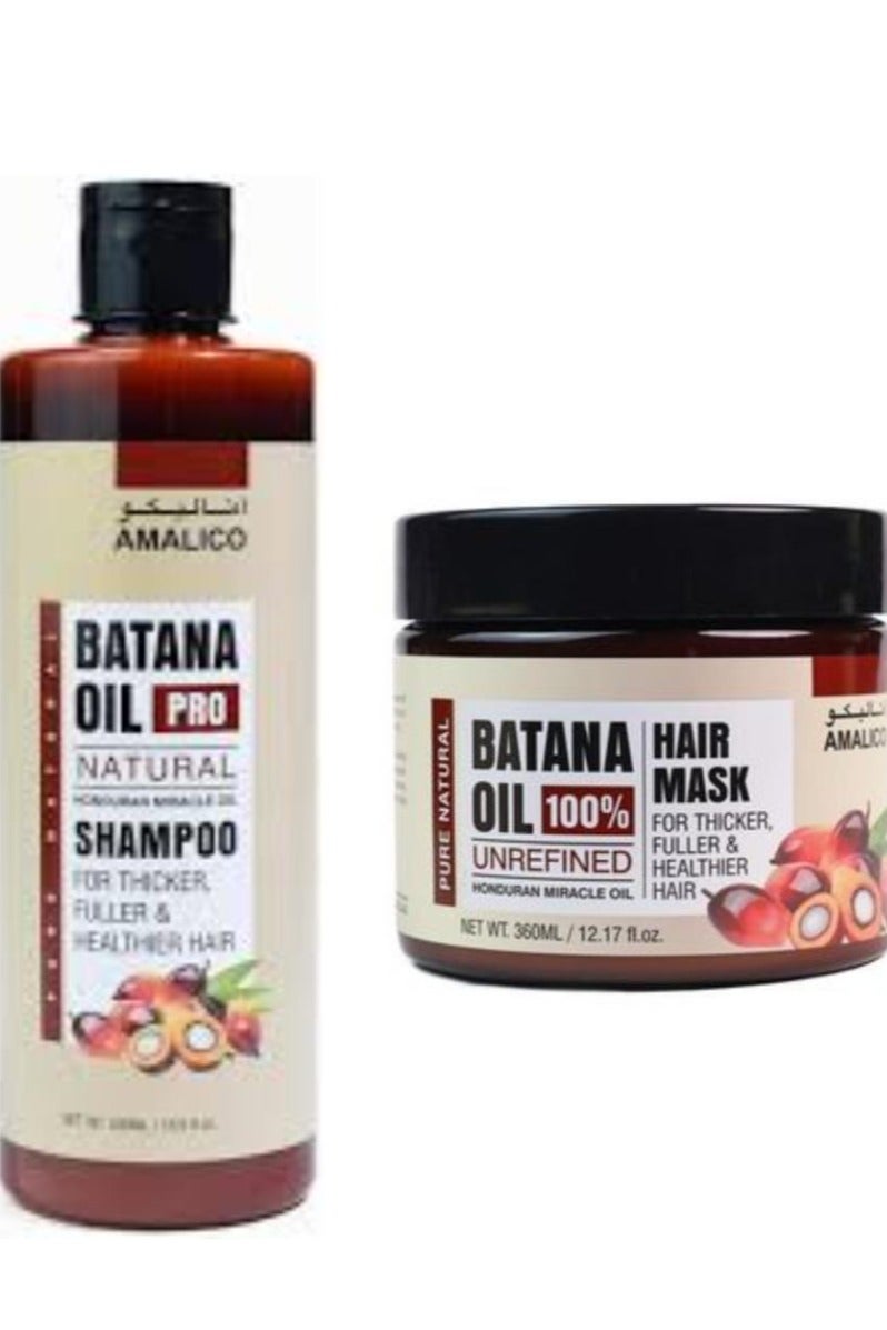 Set Of 2 Pcs  Batana Oil Pro Natural Shampoo + Batana Oil 100% Unrefined Hair Mask 360ml