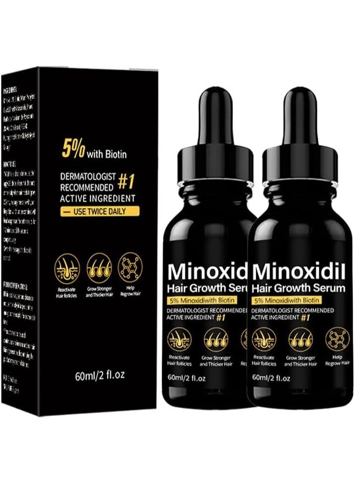 5% Minoxidil Serum for Men and Women 2 Pack 60ml Minoxidil for Women and Men Hair Growth Serum for Men Promotes Hair Growth Strengthens Hair Follicles Helps Prevent Hair Loss and Thinning
